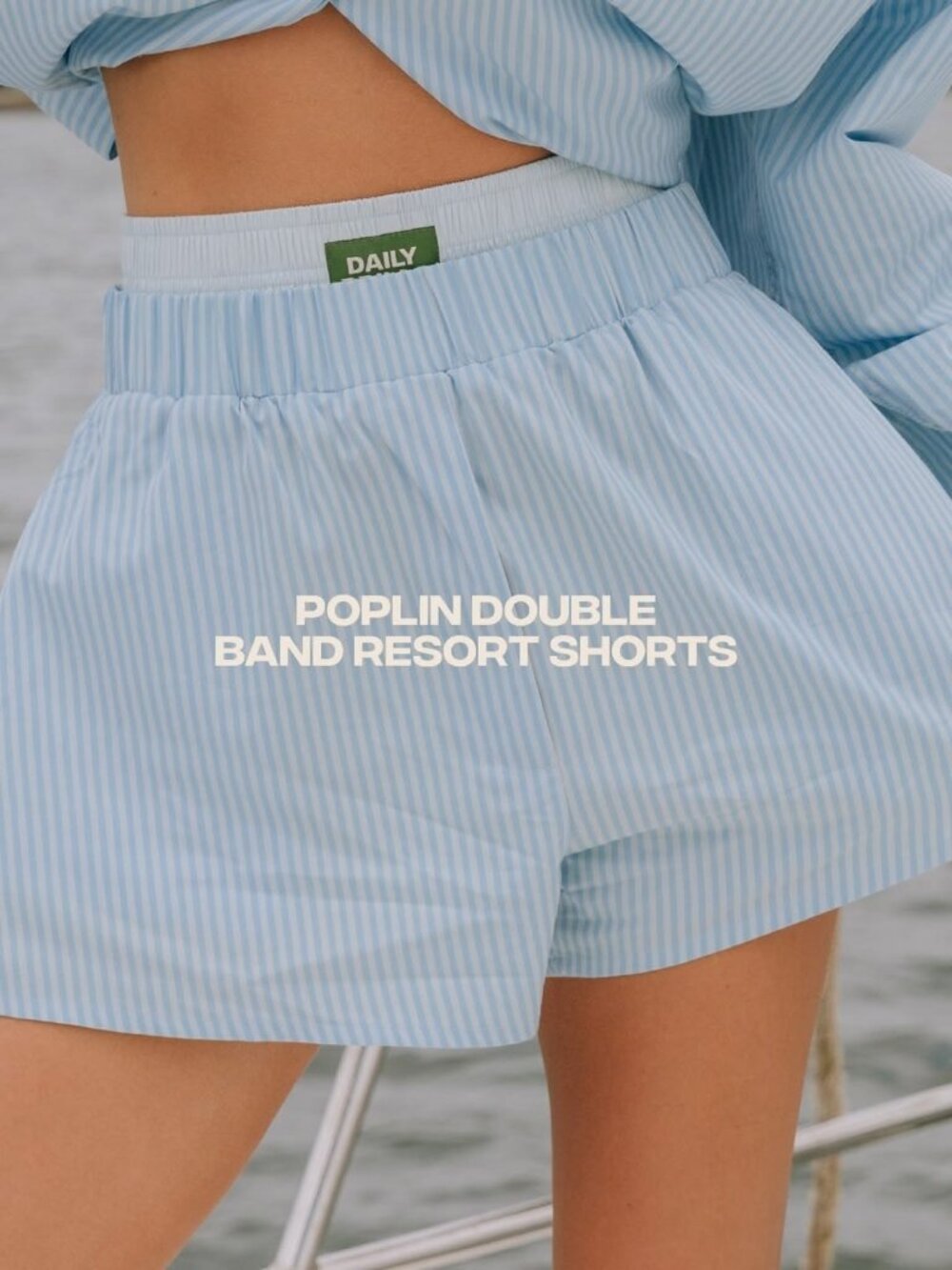 Daily Drills Poplin Double Band Resort Shorts - Light Blue Stripe - Size XS/S
